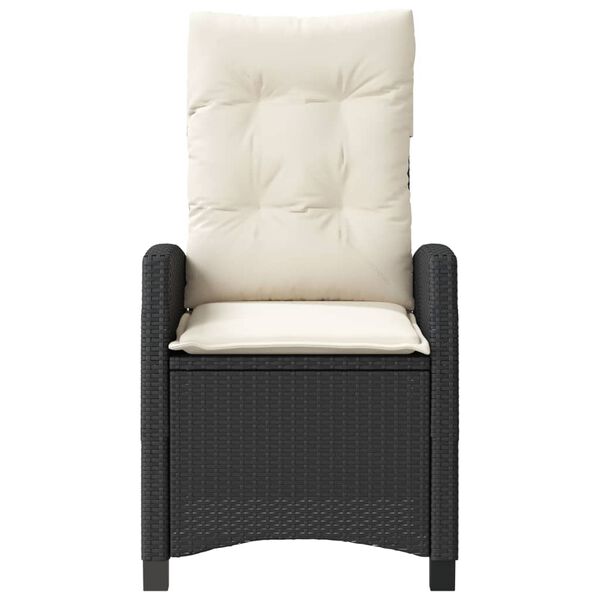 vidaXL Reclining Garden Chair with Cushions Black Poly Rattan