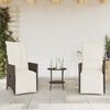 vidaXL 3 Piece Bistro Set with Cushions Brown Poly Rattan