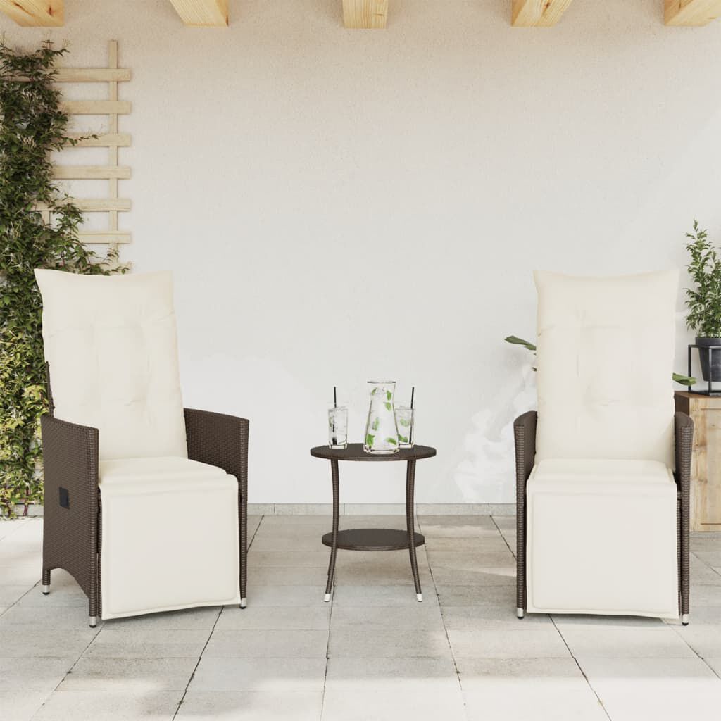 vidaXL 3 Piece Bistro Set with Cushions Brown Poly Rattan