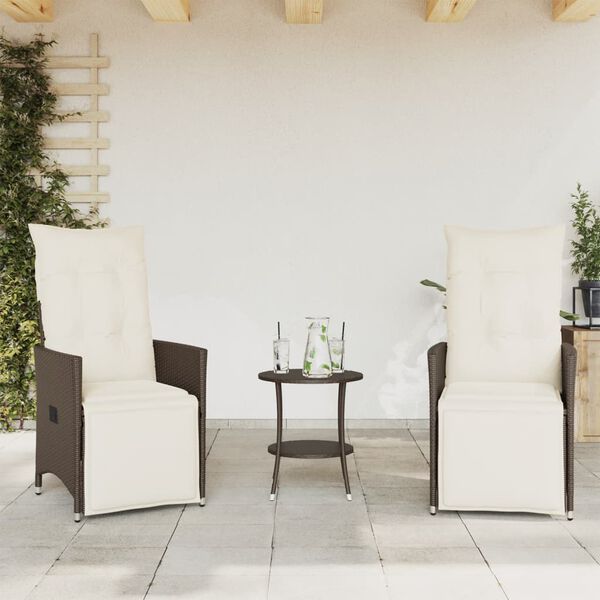 vidaXL 3 Piece Bistro Set with Cushions Brown Poly Rattan