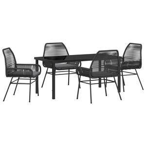 vidaXL Garden Dining Set with Cushion 5 pcs Black Poly Rattan