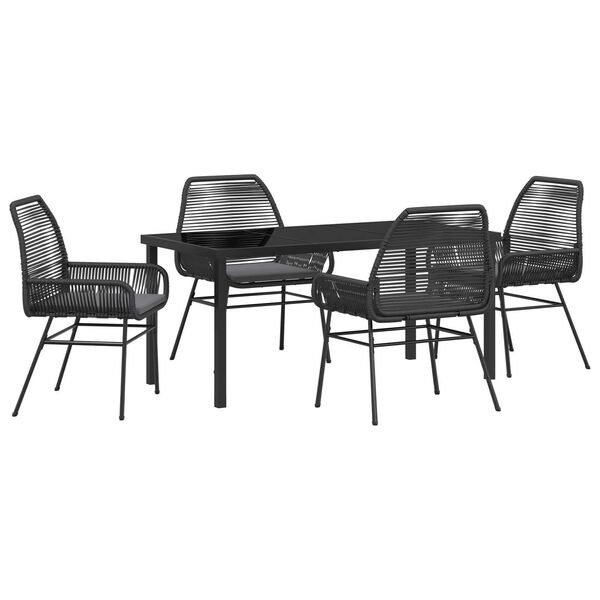 vidaXL Garden Dining Set with Cushion 5 pcs Black Poly Rattan