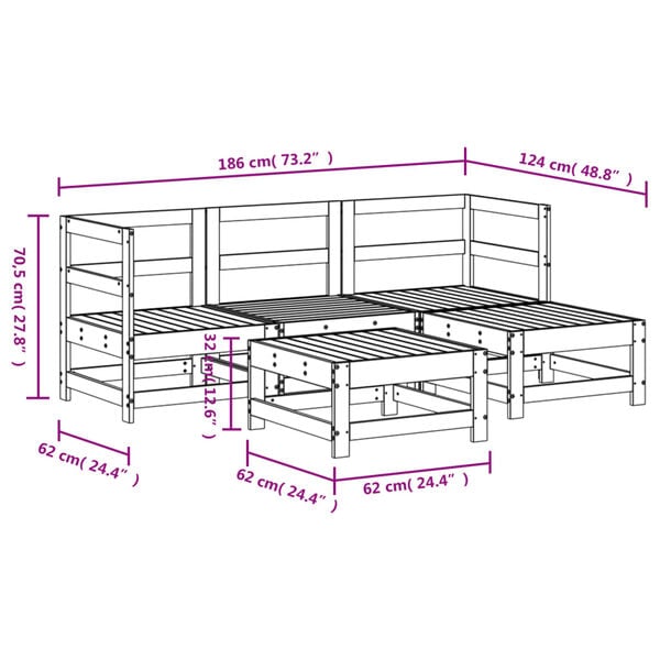 vidaXL 5 Piece Garden Lounge Set Solid Wood Pine