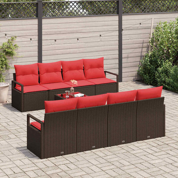 vidaXL Sofa Set with Cushion Manual 7 pcs Brown and Red Poly Rattan