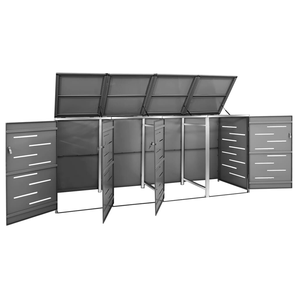 vidaXL Quadruple Wheelie Bin Shed 276.5x77.5x112.5 cm Stainless Steel