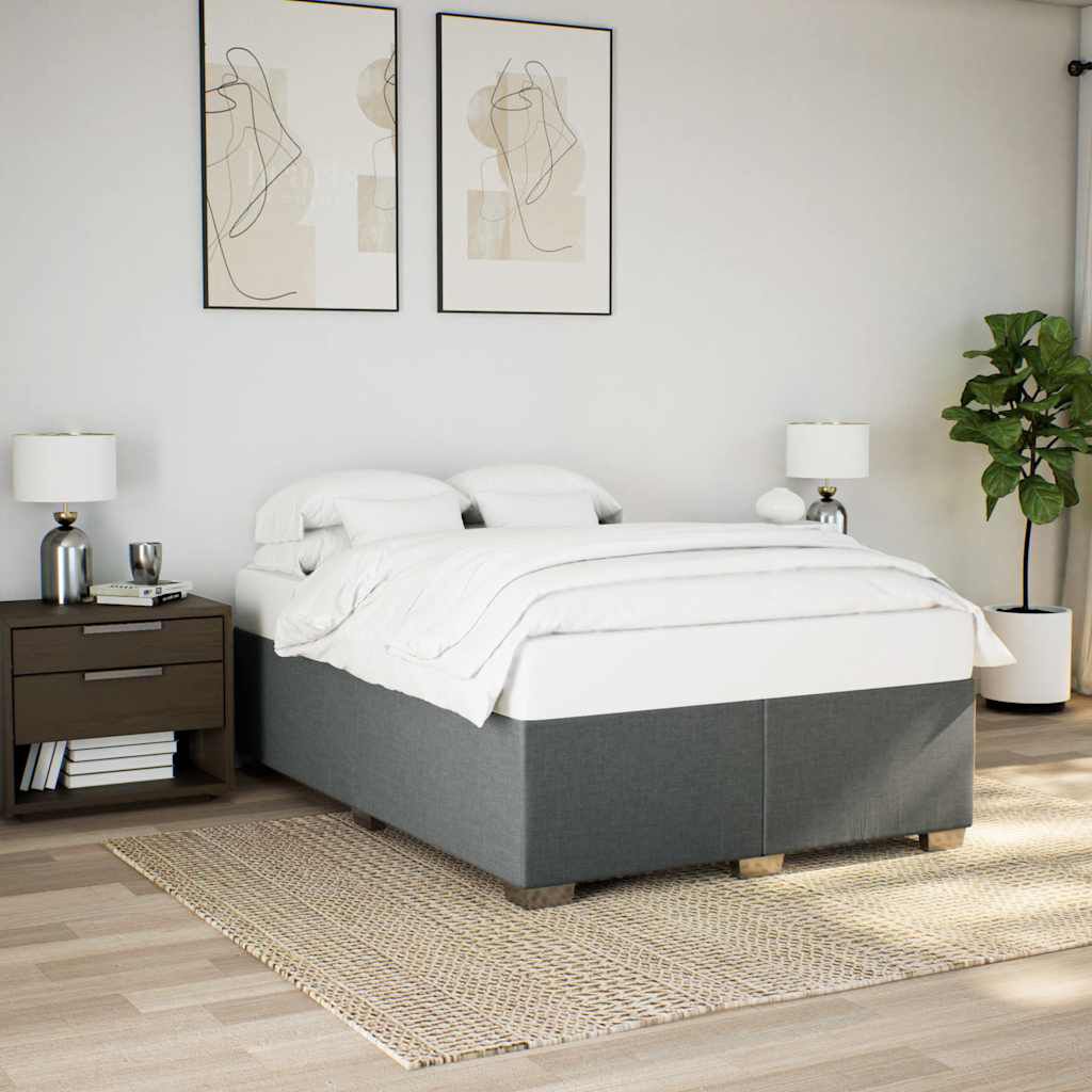 vidaXL Box Spring Bed with Mattress Dark Grey Full Fabric