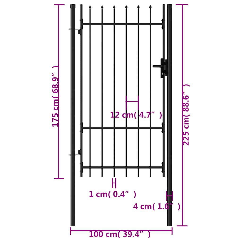 vidaXL Fence Gate Single Door with Spike Top Steel 1x1.75 m Black