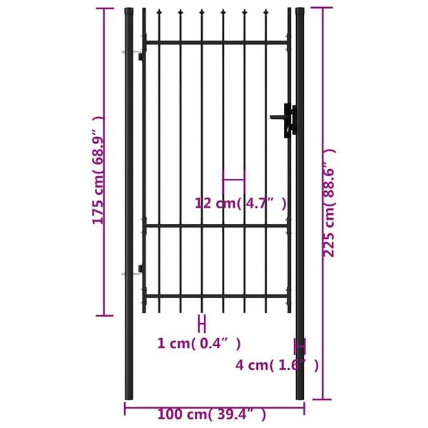 vidaXL Fence Gate Single Door with Spike Top Steel 1x1.75 m Black