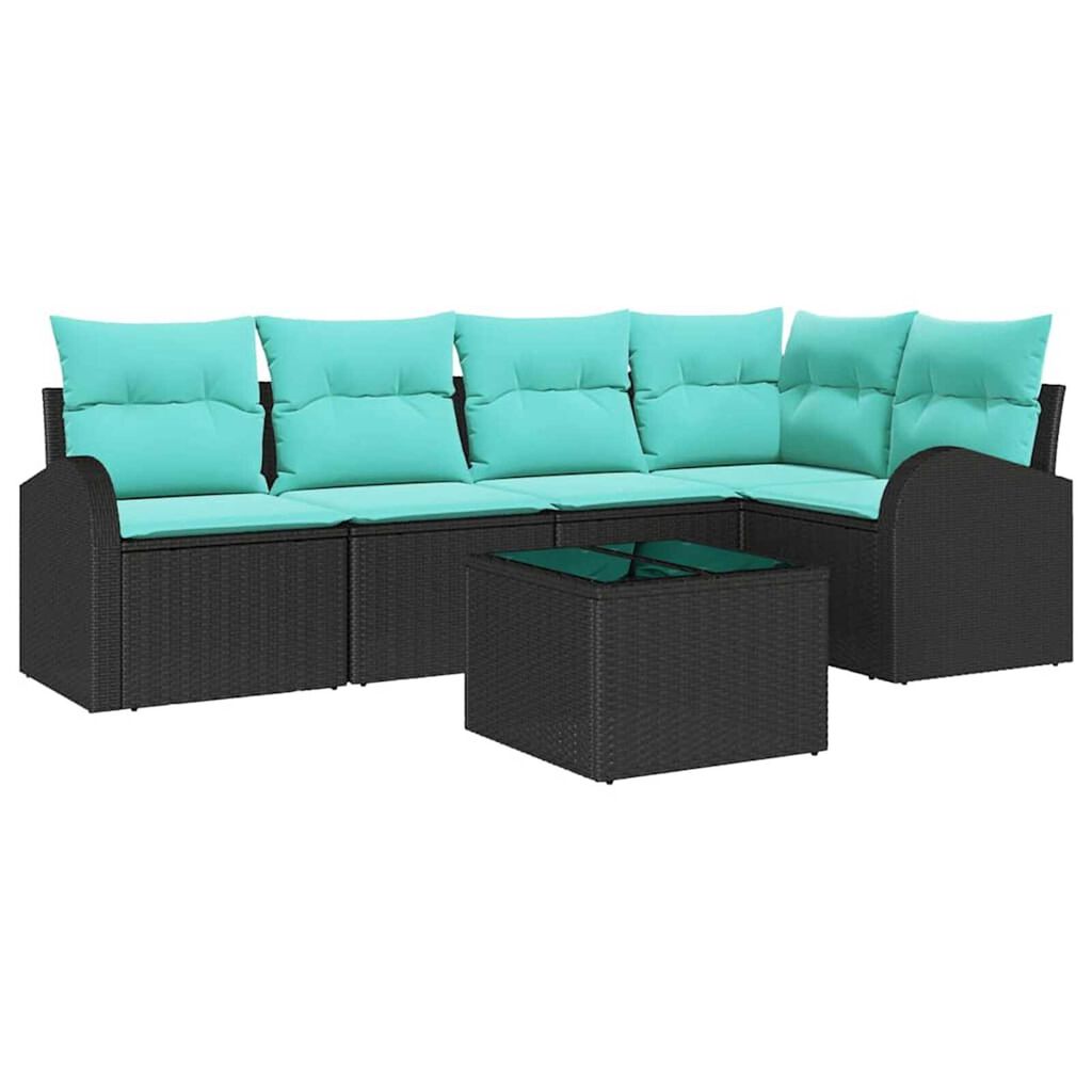 vidaXL Garden Sofa Set with Cushion 6 pcs Black Poly rattan