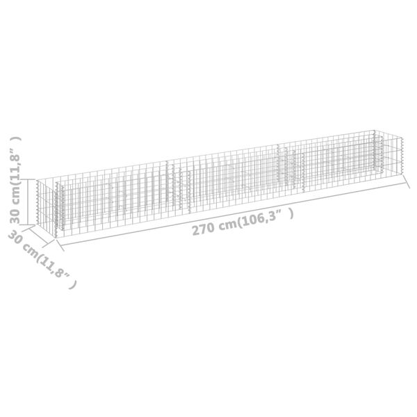vidaXL Gabion Raised Bed Galvanised Steel 270x30x30 cm