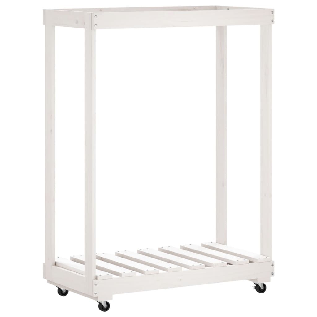vidaXL Log Holder with Wheels White 76.5x40x108 cm Solid Wood Pine