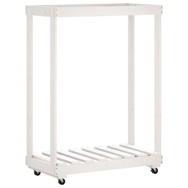 vidaXL Log Holder with Wheels White 76.5x40x108 cm Solid Wood Pine