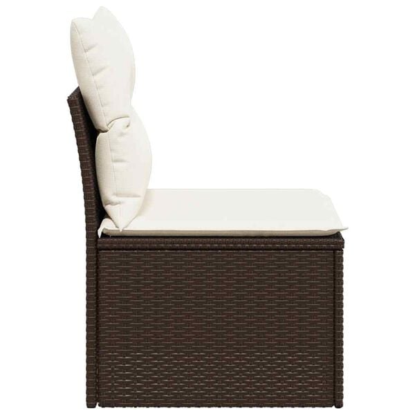 vidaXL Garden Sofa Armless with Cushions Brown Poly Rattan