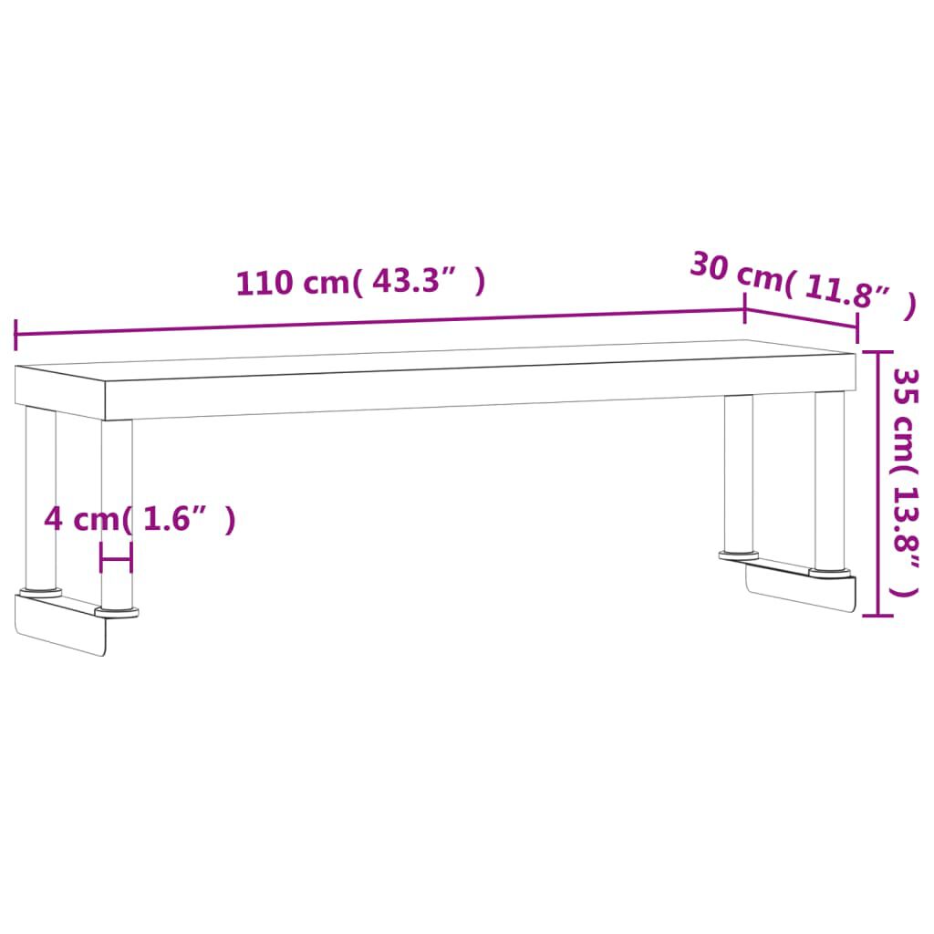 vidaXL Work Table Overshelf 110x30x35 cm Stainless Steel