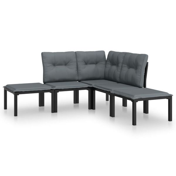 vidaXL 5 Piece Garden Lounge Set Black and Grey Poly Rattan