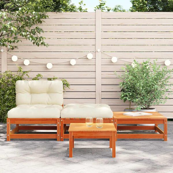 vidaXL Garden Sofa Armless with Cushions and Footstools