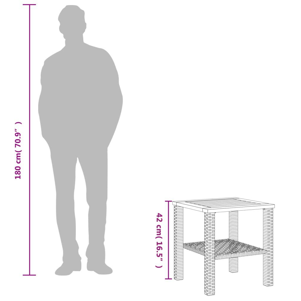 vidaXL Garden Table Grey 40x40x42 cm Poly Rattan Acacia Wood