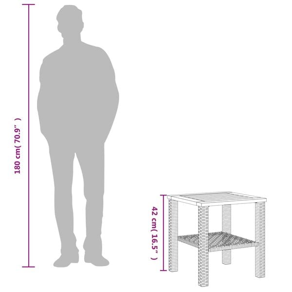 vidaXL Garden Table Grey 40x40x42 cm Poly Rattan Acacia Wood