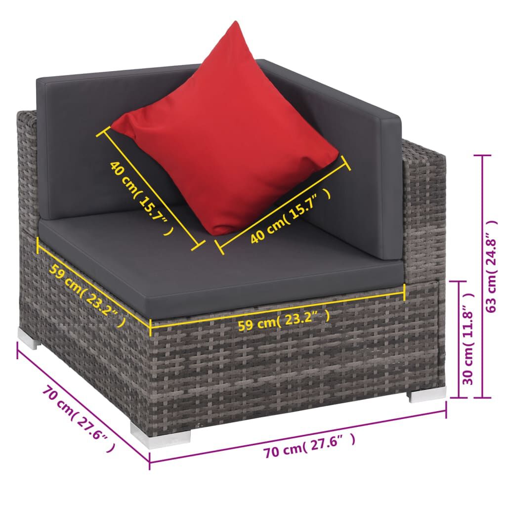 vidaXL 8 Piece Garden Lounge Set with Cushions Poly Rattan Grey