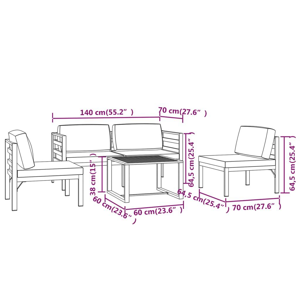 vidaXL 5 Piece Garden Lounge Set with Cushions Aluminium Anthracite