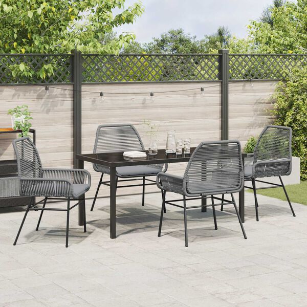 vidaXL Garden Dining Set with Cushion 5 pcs Grey Poly Rattan