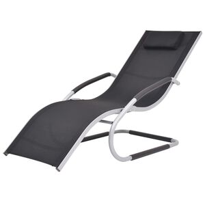 vidaXL Sun Lounger with Pillow Aluminium and Textilene Black