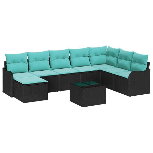 vidaXL 9 Piece Garden Sofa Set with Cushions - Black Poly Rattan