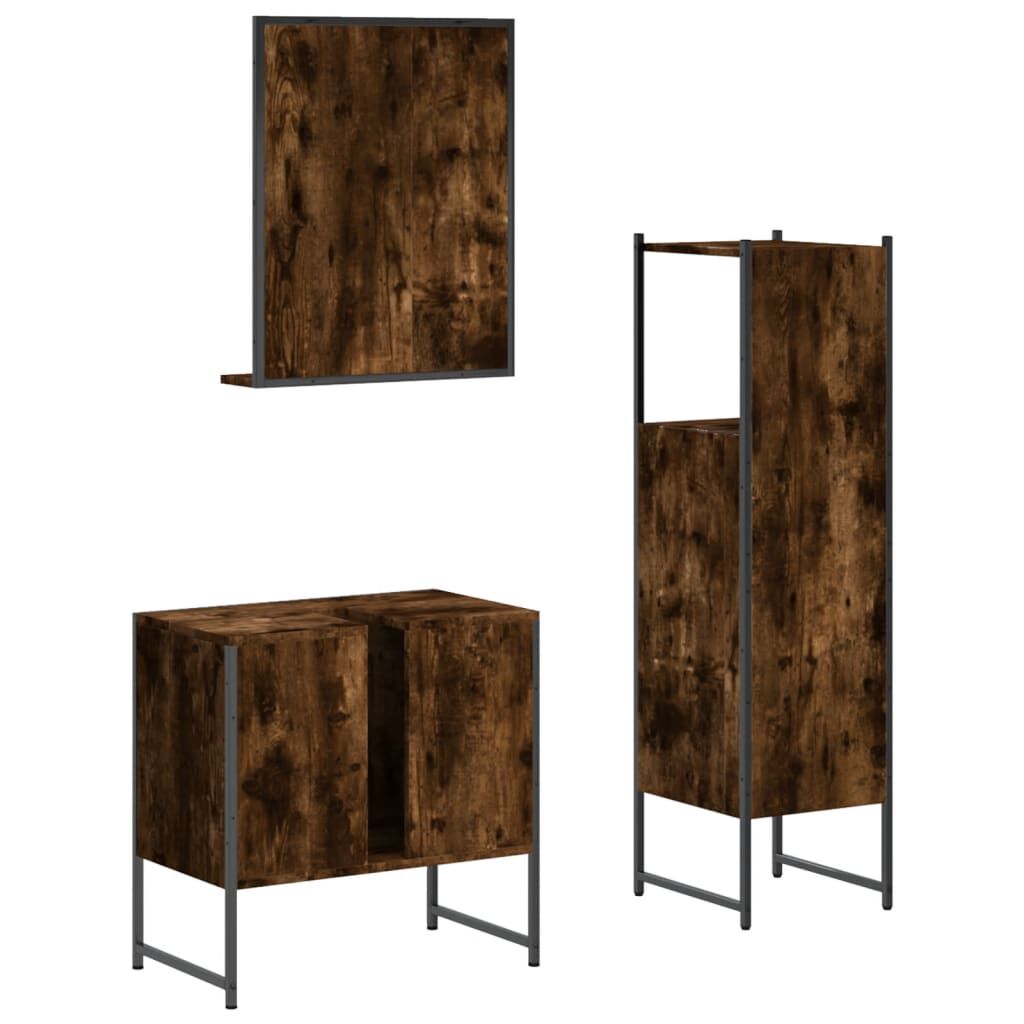 vidaXL 3 Piece Bathroom Cabinet Set Smoked Oak Engineered Wood