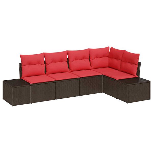 vidaXL Garden Sofa Set with Cushion 5 pcs Brown Poly rattan