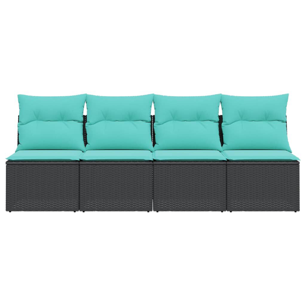 vidaXL Garden Sofa with Cushions 4-Seater Black Poly Rattan