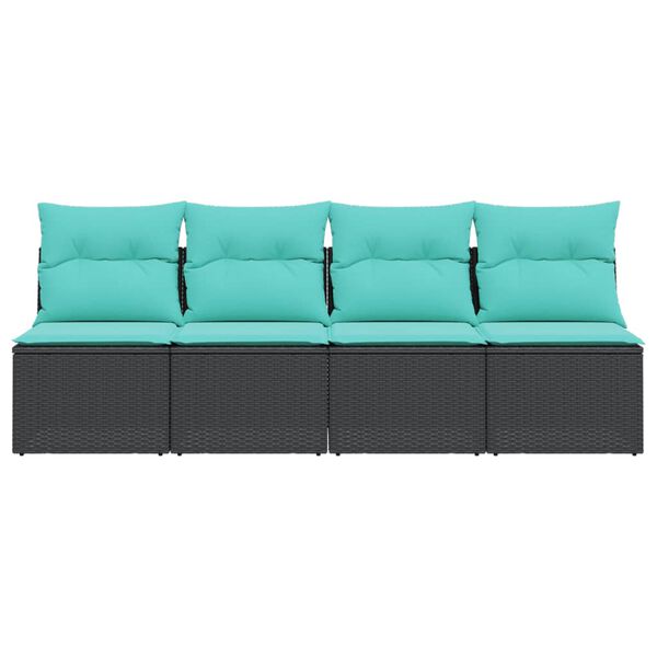 vidaXL Garden Sofa with Cushions 4-Seater Black Poly Rattan