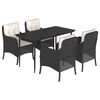 vidaXL 5 Piece Garden Dining Set with Cushions Black Poly Rattan