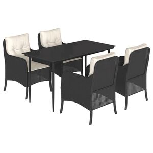 vidaXL 5 Piece Garden Dining Set with Cushions Black Poly Rattan