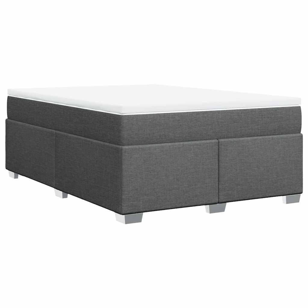 vidaXL Box Spring Bed with Mattress Dark Grey Queen Fabric