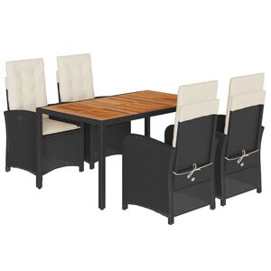 vidaXL 5 Piece Garden Dining Set with Cushions Black Poly Rattan