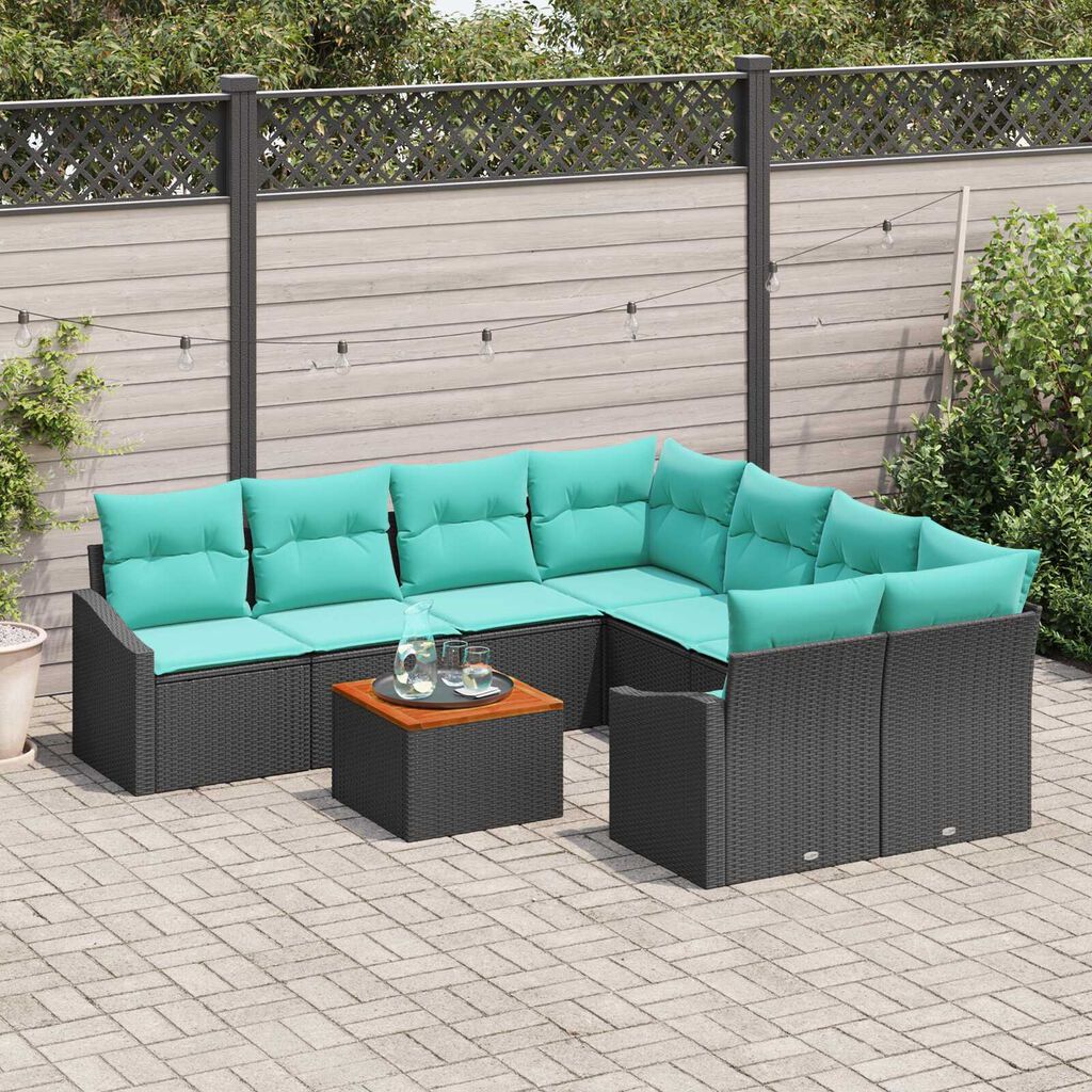 vidaXL Garden Sofa Set 9 pcs Black, turquoise