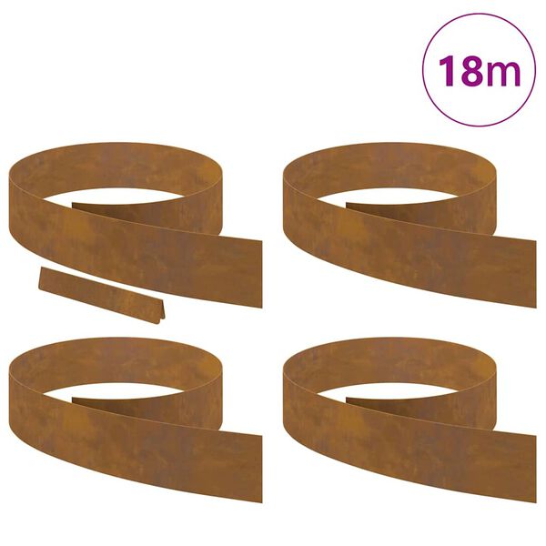 vidaXL Lawn Edging 4 pcs Rusty 450 x 0.05 x 15 cm Weather Steel