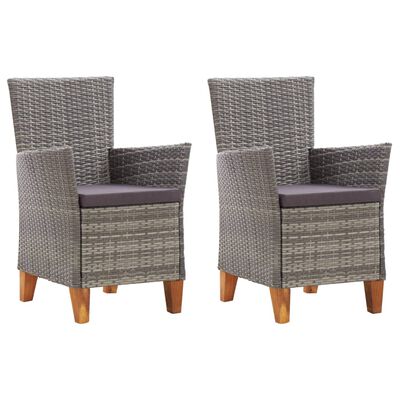 vidaXL Garden Chairs 2 pcs with Cushions Poly Rattan Grey