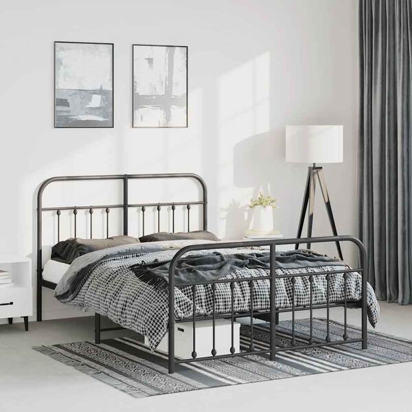vidaXL Metal Bed Frame without Mattress with Footboard Black 150x200cm