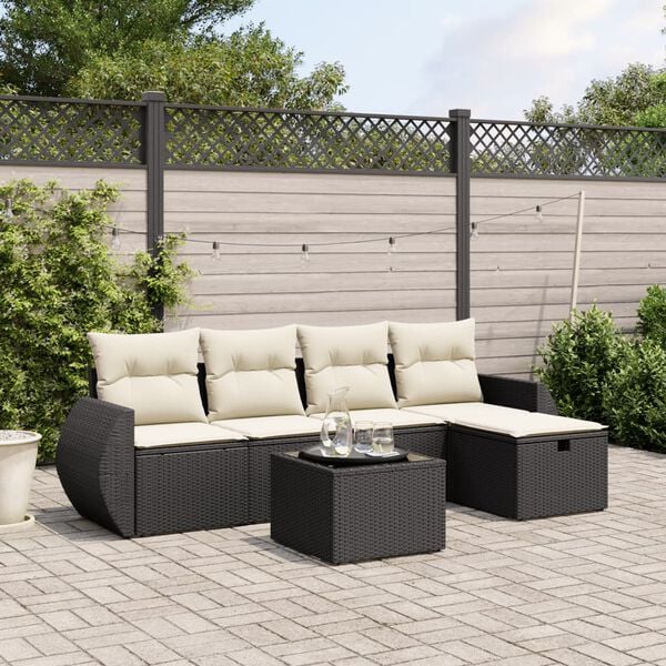 vidaXL 5 Piece Garden Sofa Set with Cushions Black Poly Rattan