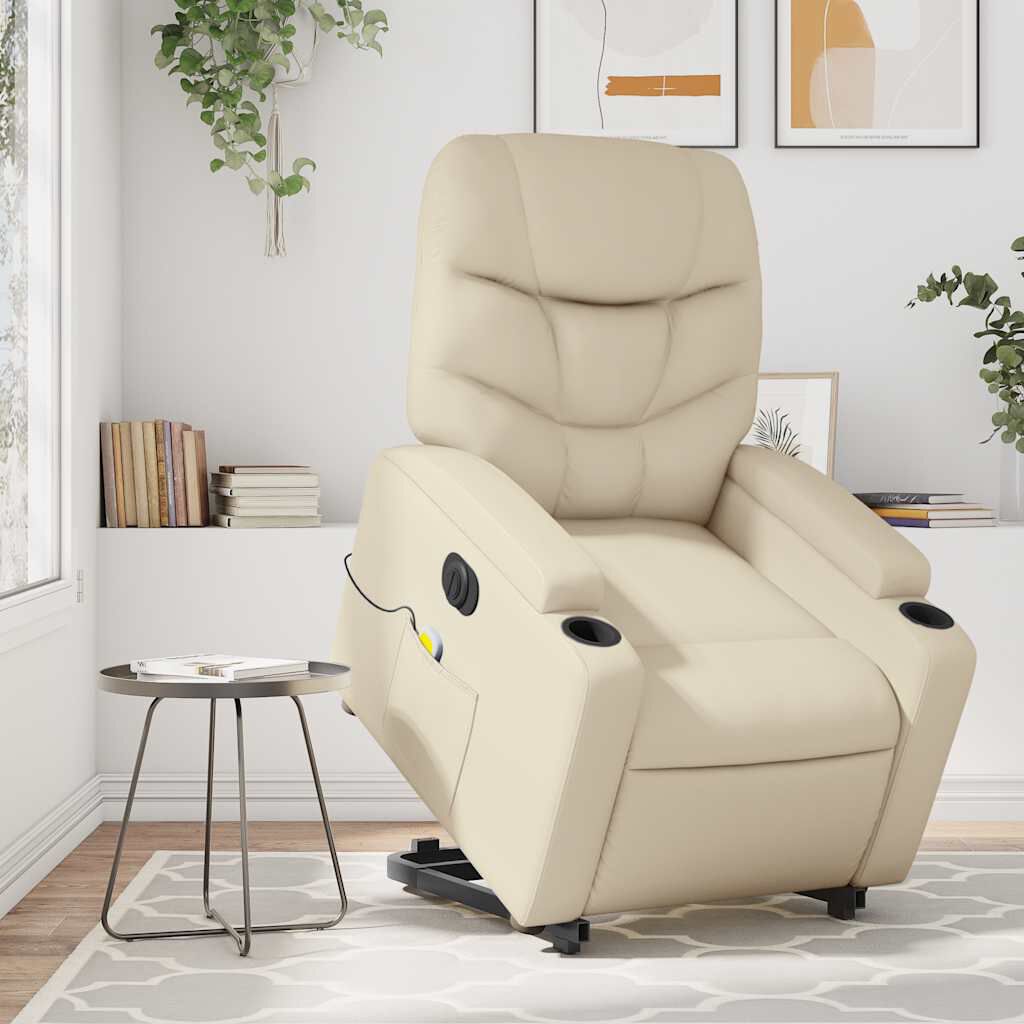 vidaXL Electric Stand up Massage Recliner Chair Cream Faux Leather