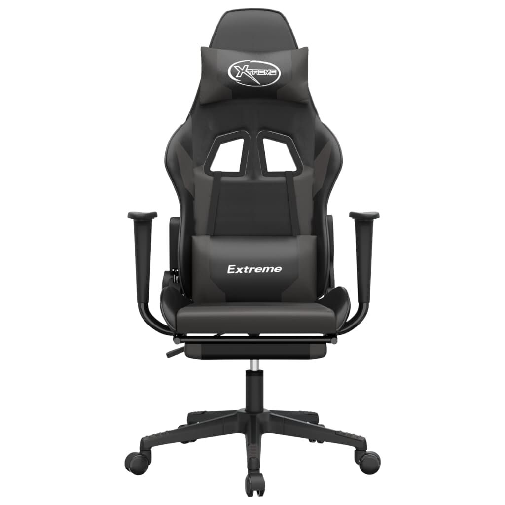 vidaXL Gaming Chair with Footrest Black and Grey Faux Leather