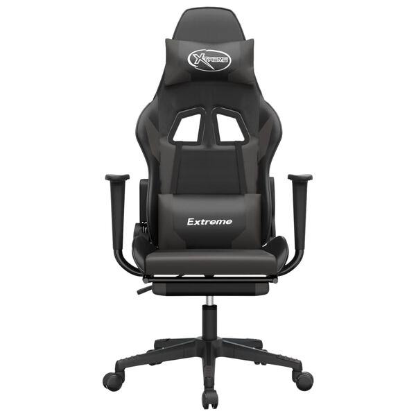 vidaXL Gaming Chair with Footrest Black and Grey Faux Leather