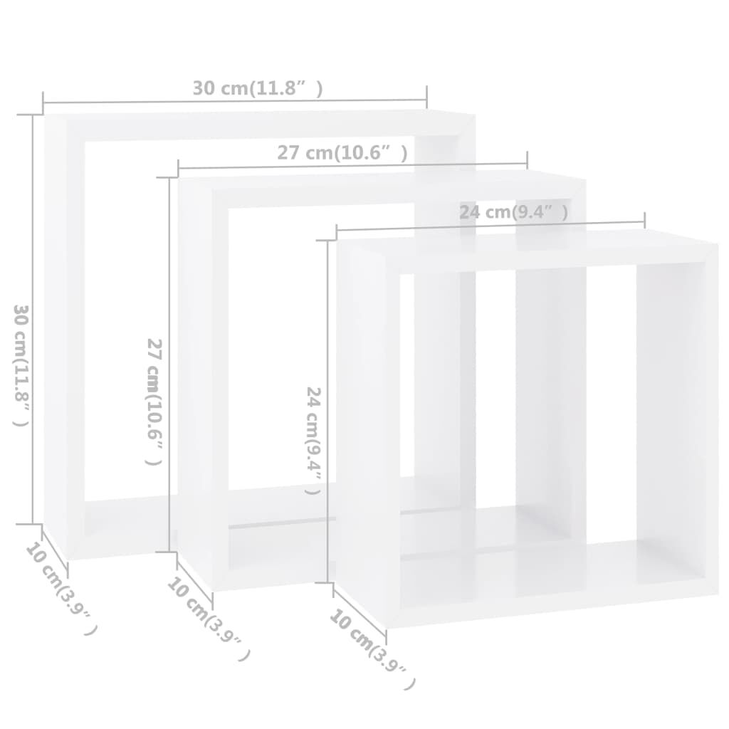 vidaXL Wall Cube Shelves 3 pcs White MDF