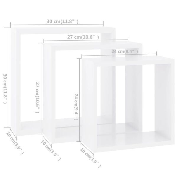 vidaXL Wall Cube Shelves 3 pcs White MDF