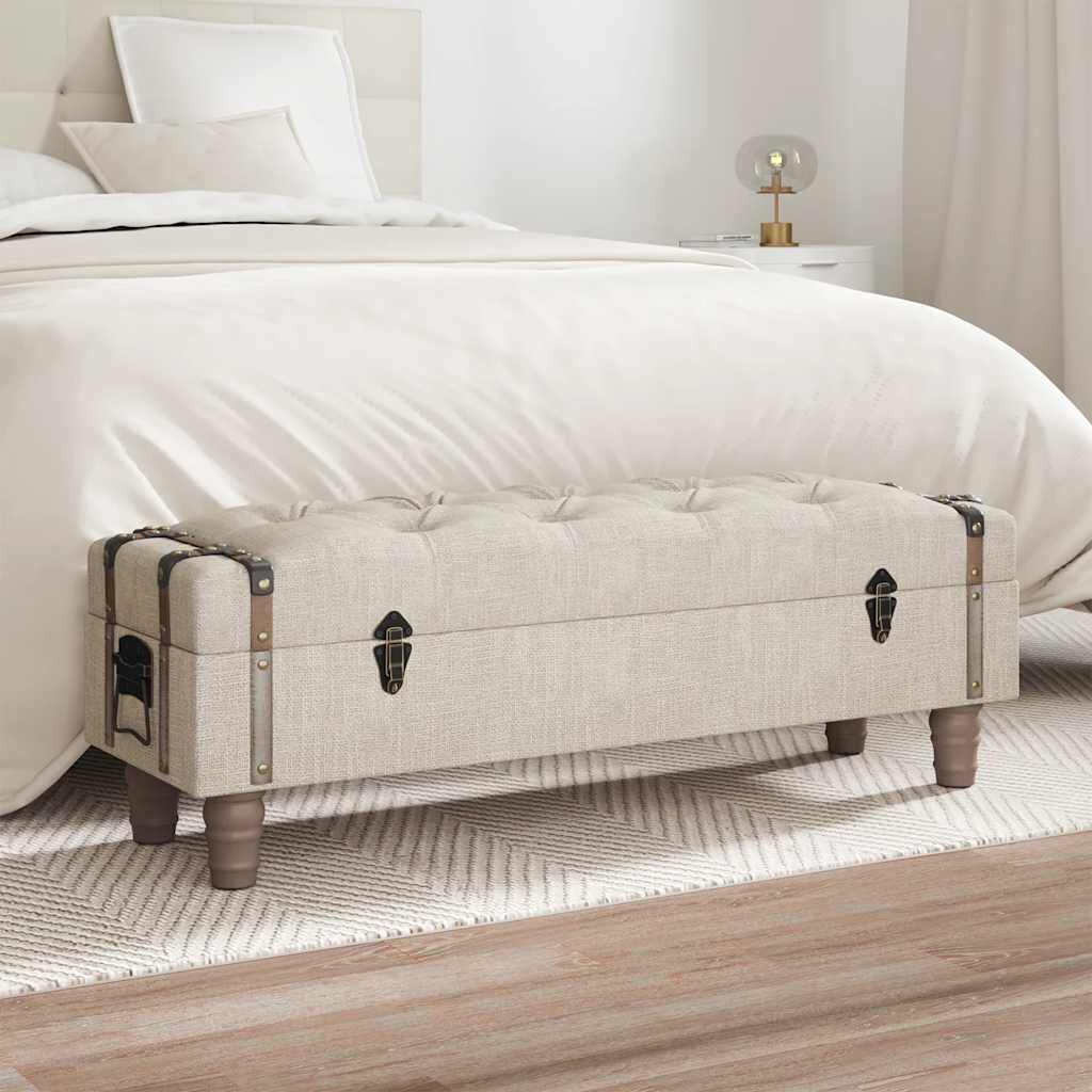 vidaXL Storage Bench 111 cm Cream Solid Wood Fir&Fabric