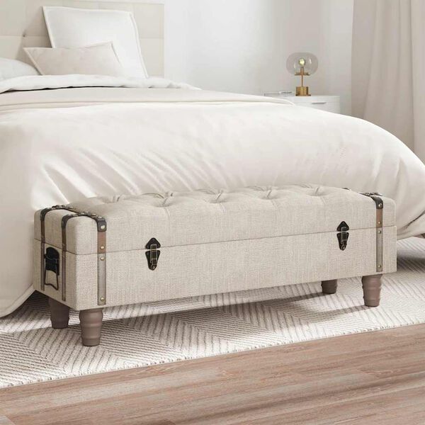 vidaXL Storage Bench 111 cm Cream Solid Wood Fir&Fabric