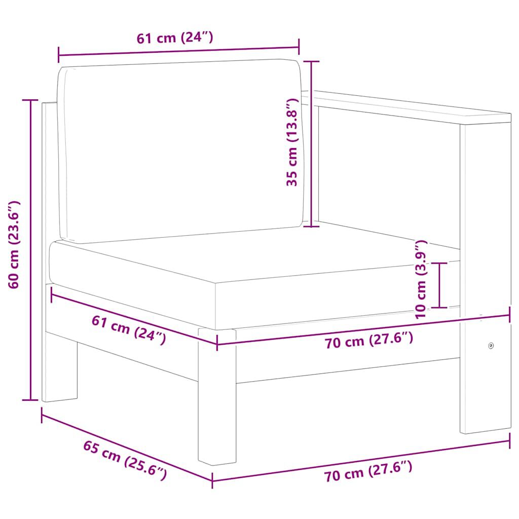 vidaXL Middle Sofa with 1 Armrest Cream White Solid Acacia Wood