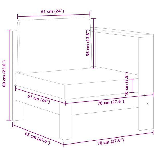 vidaXL Middle Sofa with 1 Armrest Cream White Solid Acacia Wood