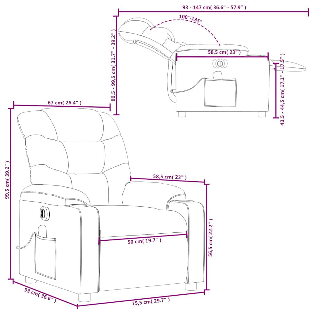 vidaXL Electric Massage Recliner Chair Cream Fabric